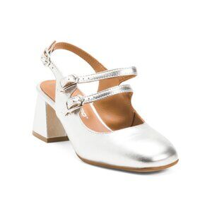 OROSCURO Silver Made In Italy Leather Slingback Ballerina Heels